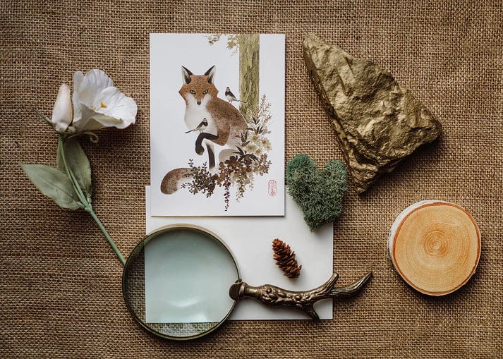 Allport Card Fox & Birds Birthday Card