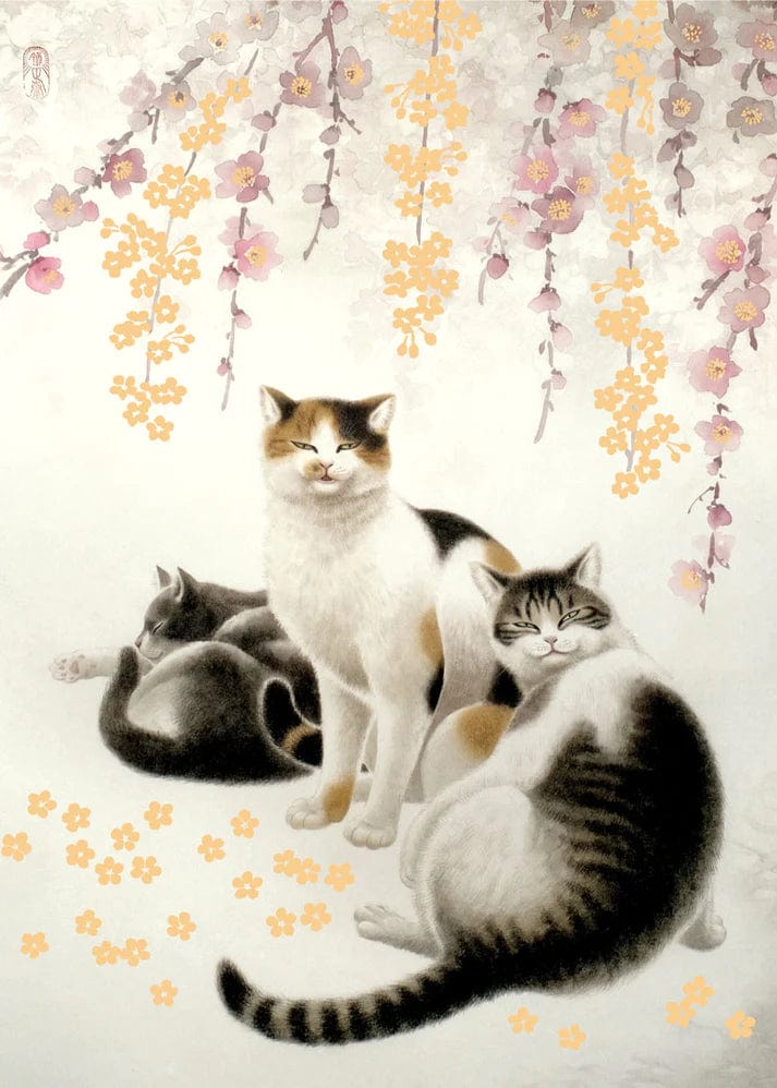 Allport Card Three Cats Gold Foil Sakura Birthday Card