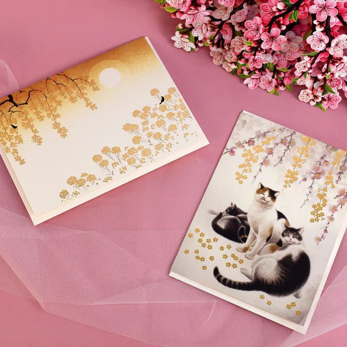 Allport Card Three Cats Gold Foil Sakura Birthday Card