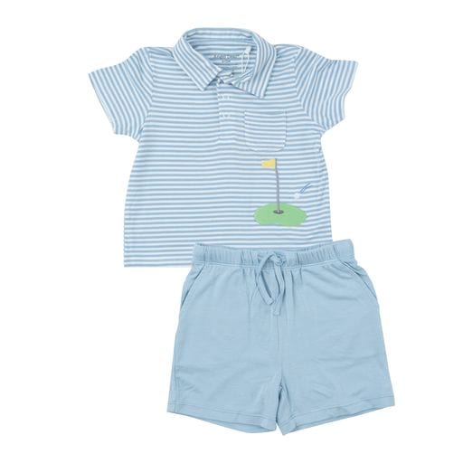 Angel Dear 2-Piece Clothing Set Dream Blue Stripe Polo Shirt & Short Set
