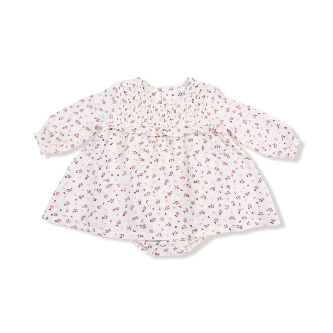 Angel Dear Baby Carrie Floral - Muslin Long Sleeve Smocked Ruffle Bubble with Skirt