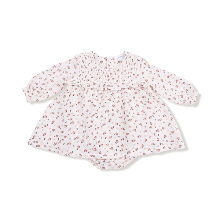 Angel Dear Baby Carrie Floral - Muslin Long Sleeve Smocked Ruffle Bubble with Skirt