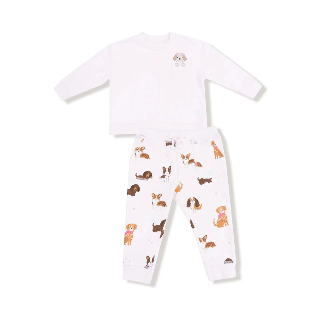 Angel Dear Baby Drop Sleeve Sweatshirt and Jogger - Best Friend Dogs - Pink