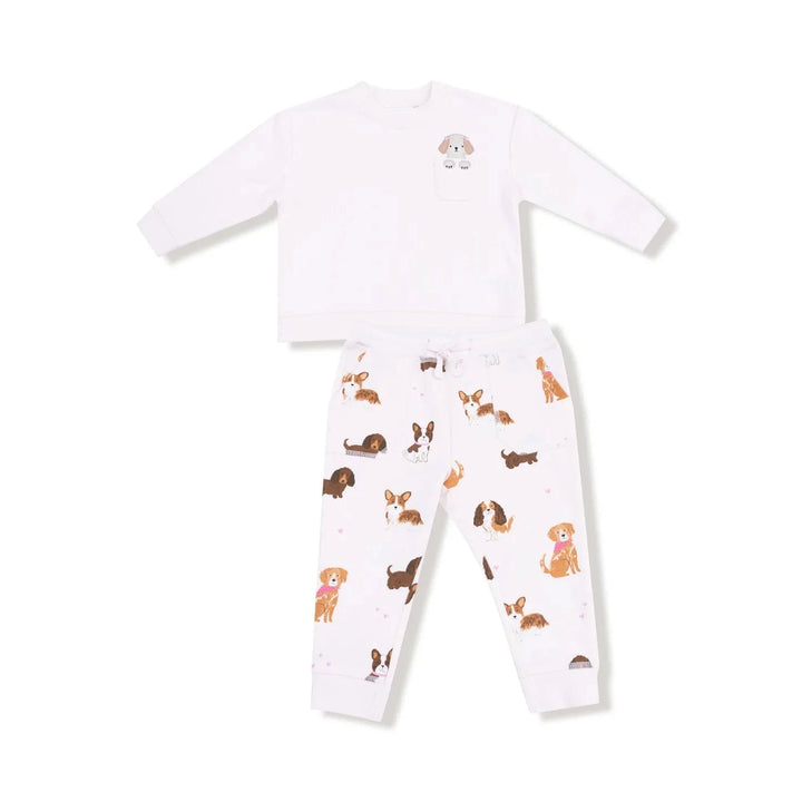 Angel Dear Baby Drop Sleeve Sweatshirt and Jogger - Best Friend Dogs - Pink