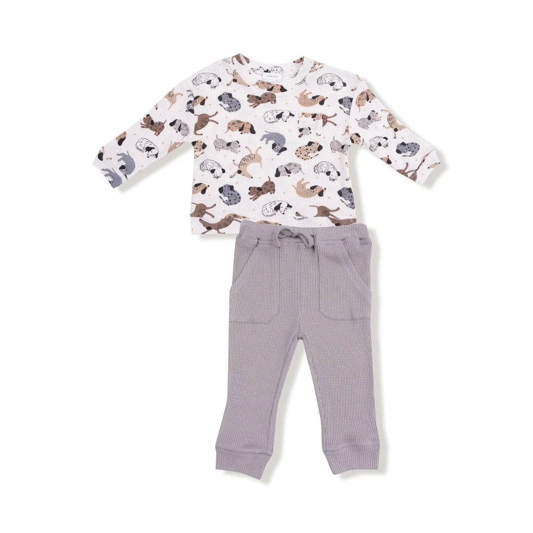 Angel Dear Baby Drop Sleeve Waffle Top with Waffle Jogger - Cozy Pups