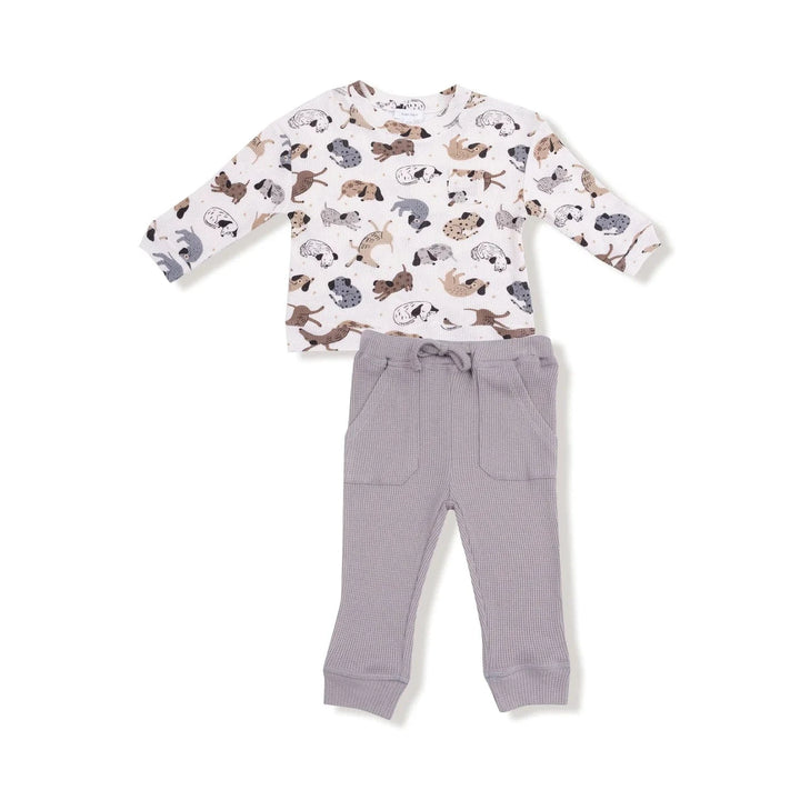 Angel Dear Baby Drop Sleeve Waffle Top with Waffle Jogger - Cozy Pups