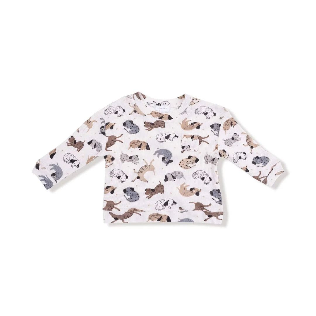 Angel Dear Baby Drop Sleeve Waffle Top with Waffle Jogger - Cozy Pups