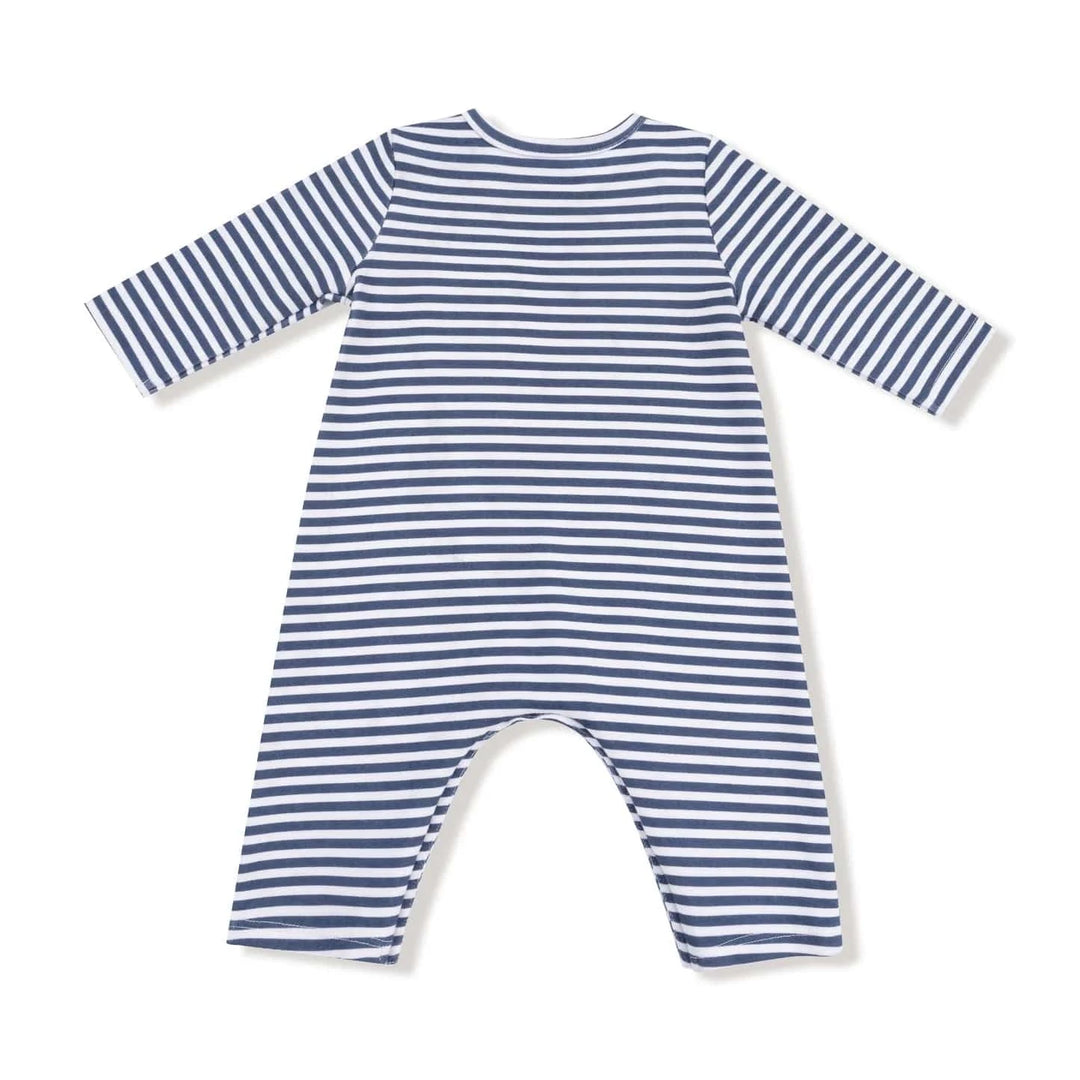 Angel Dear Baby Long Sleeve Snap Shoulder Romper - Stripes With Puppy Detailing