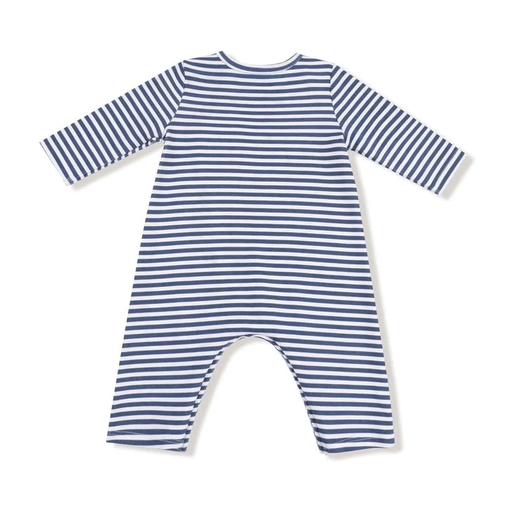 Angel Dear Baby Long Sleeve Snap Shoulder Romper - Stripes With Puppy Detailing