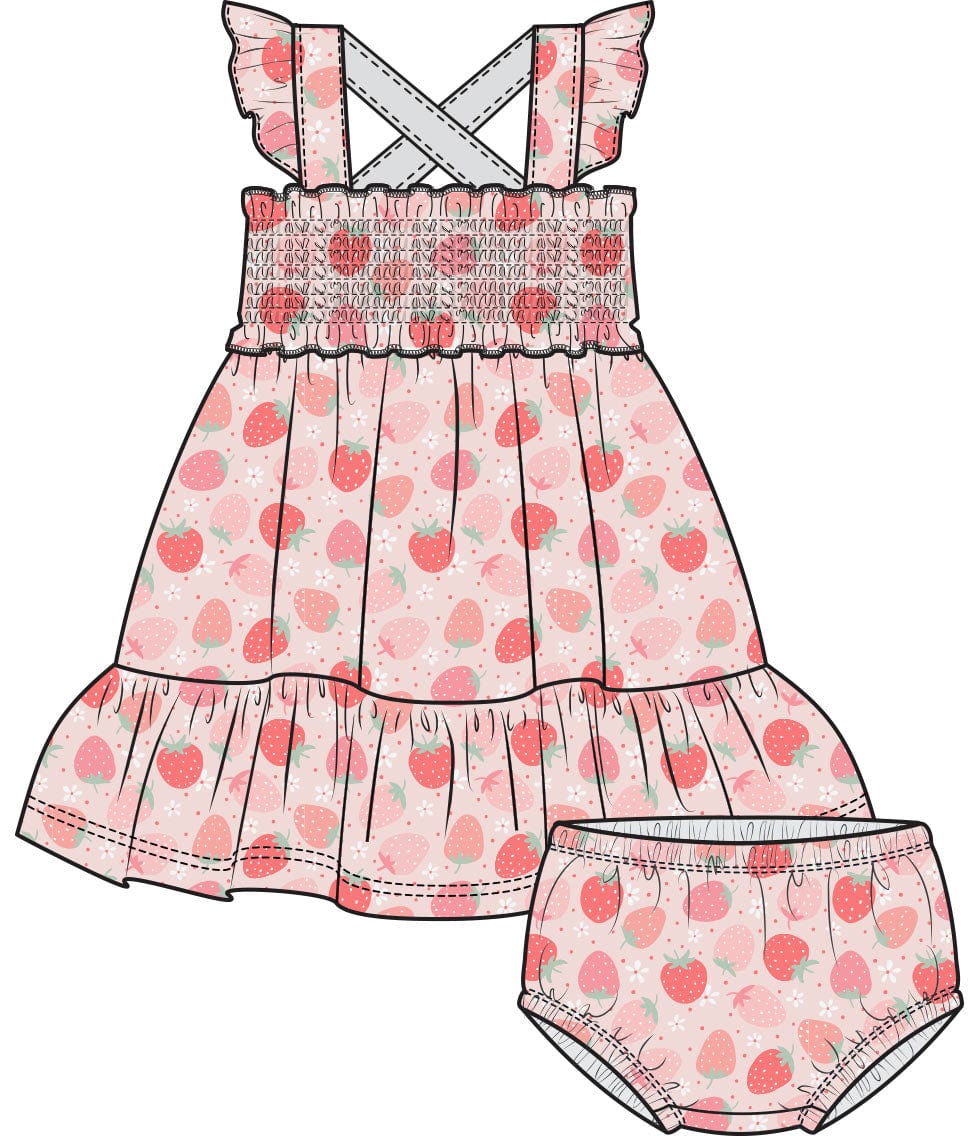 Angel Dear Baby & Toddler Dresses Strawberry Bliss Smocked Ruffle Sundress & Diaper Cover