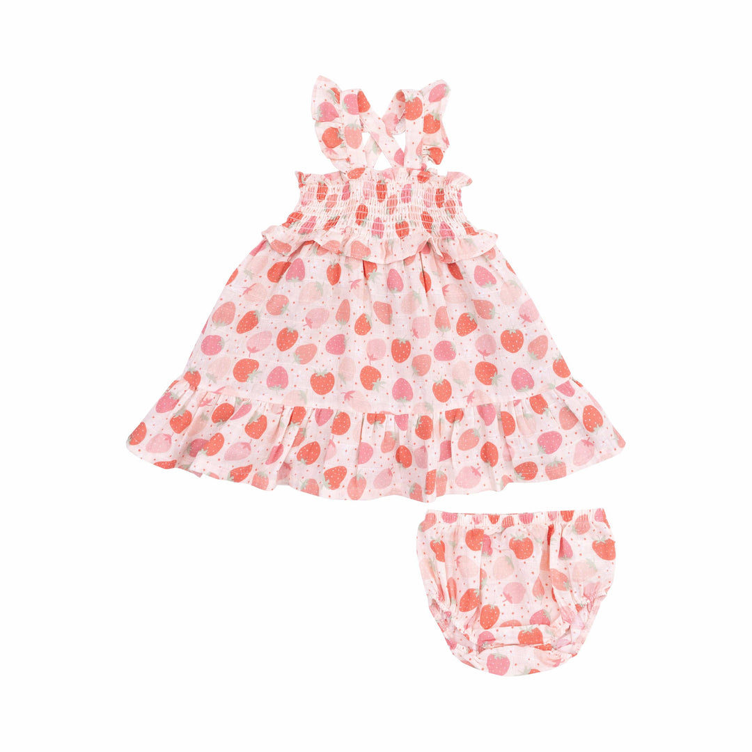 Angel Dear Baby & Toddler Dresses Strawberry Bliss Smocked Ruffle Sundress & Diaper Cover