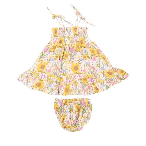 Angel Dear Baby & Toddler Dresses Sunflower Dream Floral Tie Strap Smocked Sun Dresss Diaper Cover