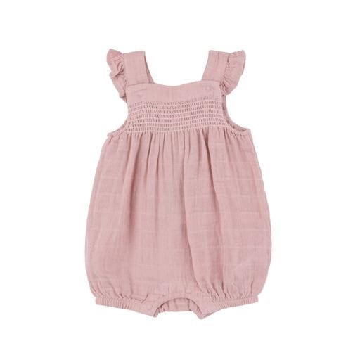 Angel Dear Jumpsuits & Rompers 0-3m Dusty Pink Solid Muslin Smocked Front Overall Shortie