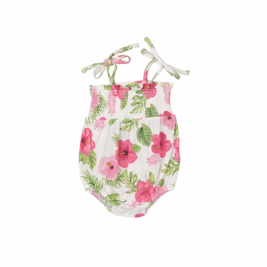 Angel Dear Jumpsuits & Rompers Hibiscus Tie Strap Smocked Bubble
