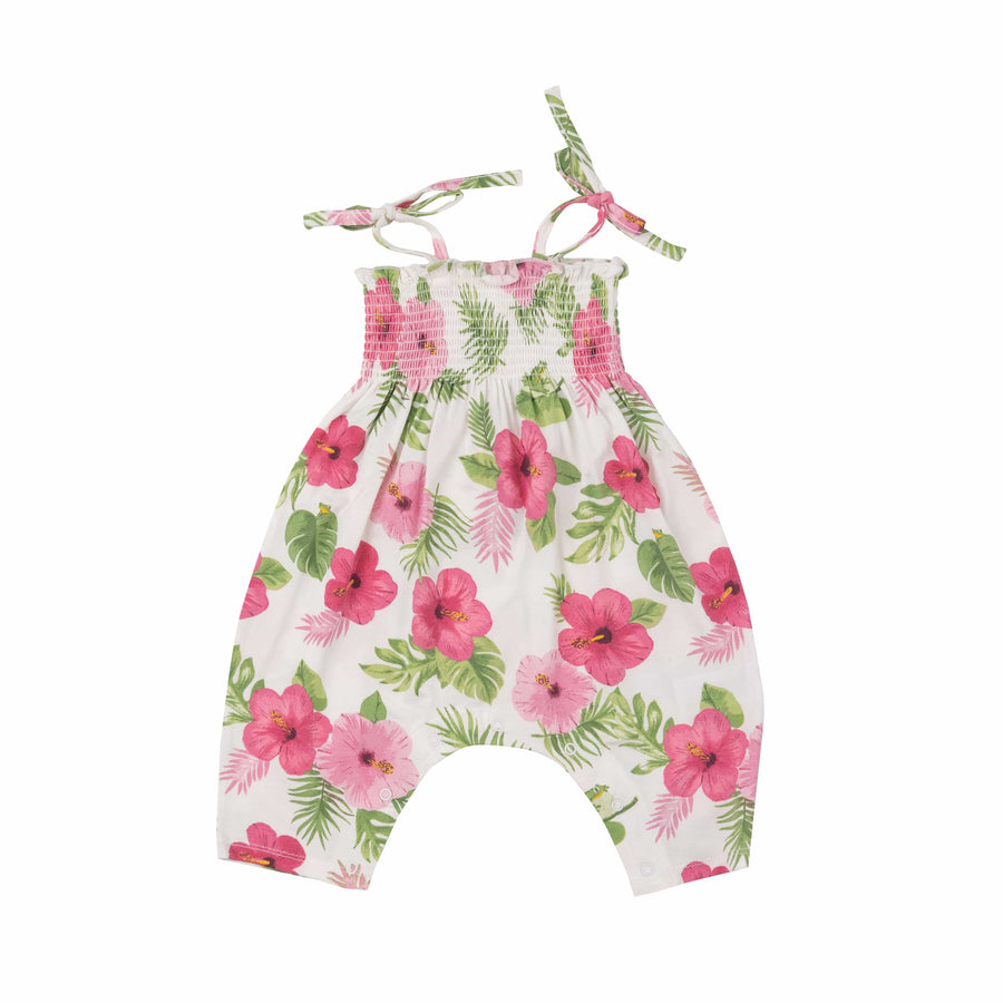 Angel Dear Jumpsuits & Rompers Hibiscus Tie Strap Smocked Bubble Romper