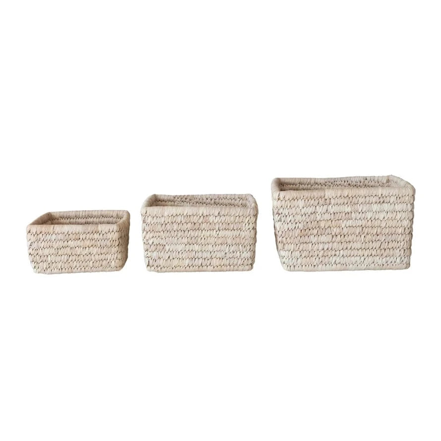 Bloomingville Basket Hand-Woven Grass & Date Leaf Baskets, Natural