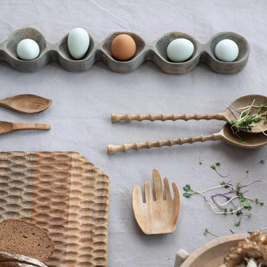 Bloomingville Kitchen Tools & Utensils Mango Wood Salad Servers with Carved Handles, Set of 2