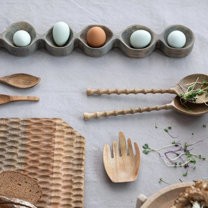 Bloomingville Kitchen Tools & Utensils Mango Wood Salad Servers with Carved Handles, Set of 2