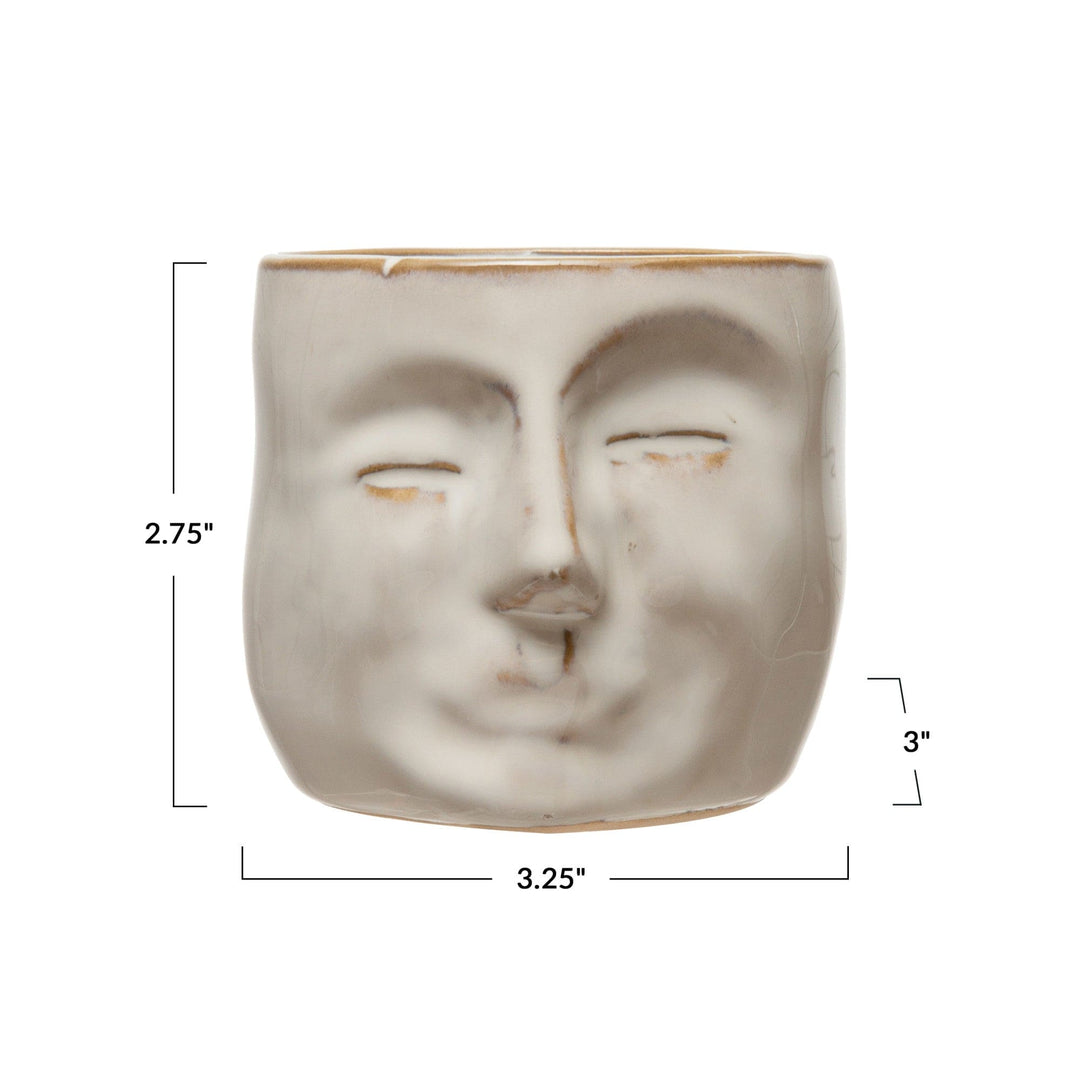 Bloomingville Plants Stoneware Mini Planter with Face, Reactive Glaze