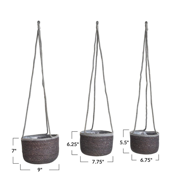 Bloomingville Pots & Planters Hand-Woven Seagrass Hanging Planters, Grey