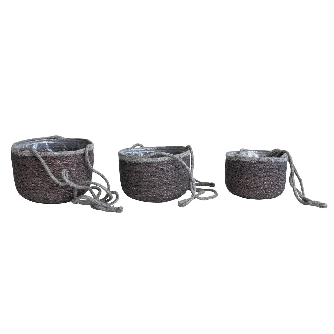 Bloomingville Pots & Planters Hand-Woven Seagrass Hanging Planters, Grey
