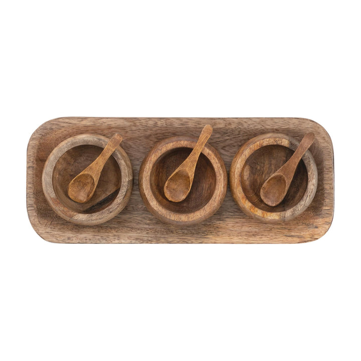 Bloomingville Serving Trays Mango Wood Tray with 3 Bowls and Spoons