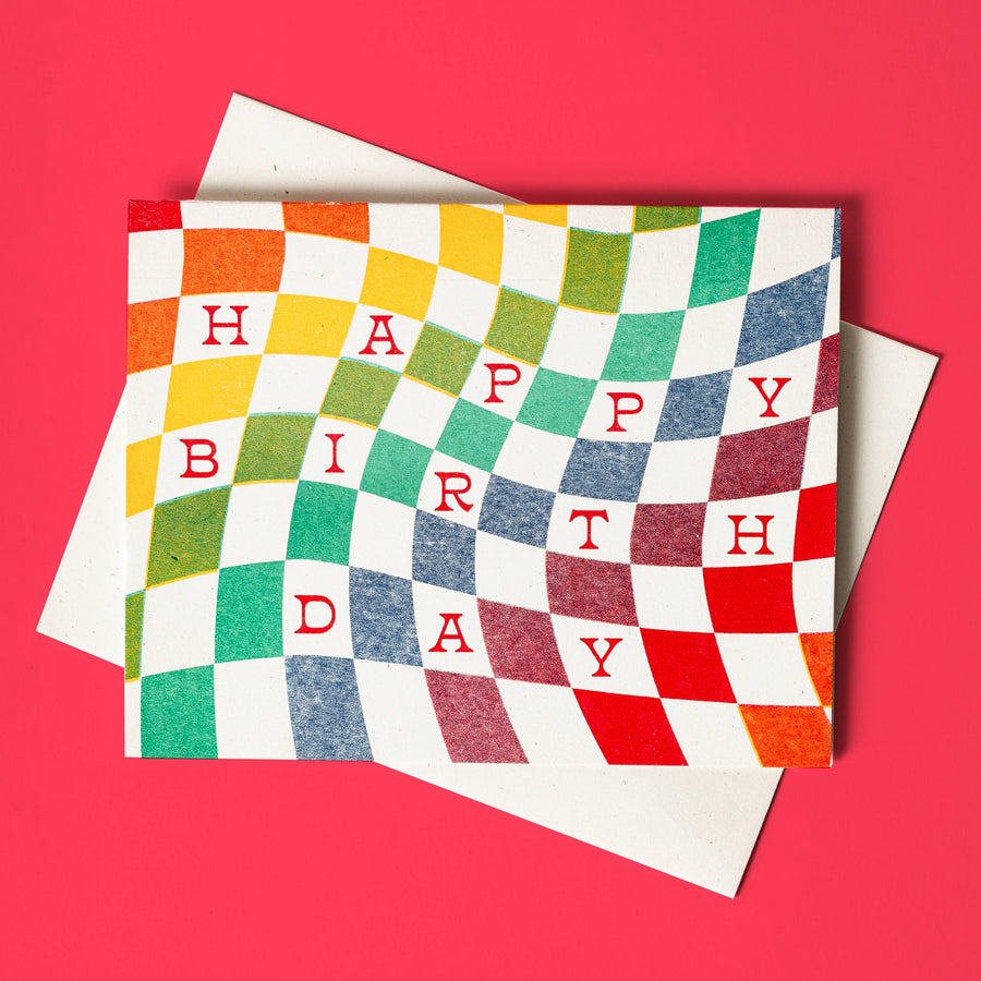 Bromstad Printing Co. Card Rainbow Checkerboard Birthday - Risograph Card