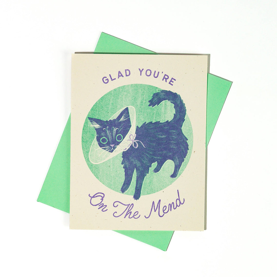 Bromstad Printing Co. Cards Glad You're On The Mend Cat - Risograph Get Well Card