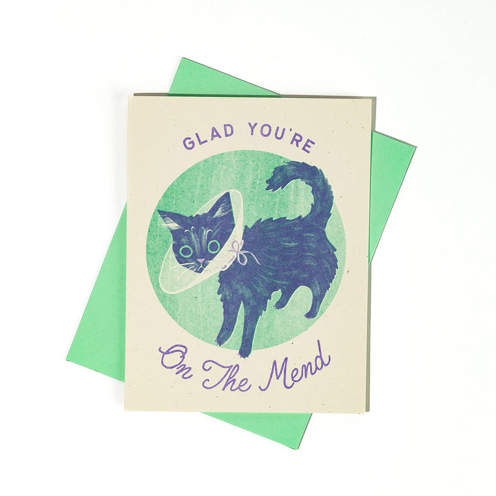 Bromstad Printing Co. Cards Glad You're On The Mend Cat - Risograph Get Well Card
