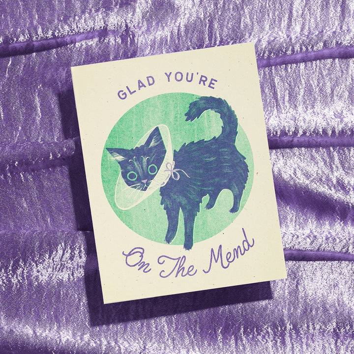 Bromstad Printing Co. Cards Glad You're On The Mend Cat - Risograph Get Well Card