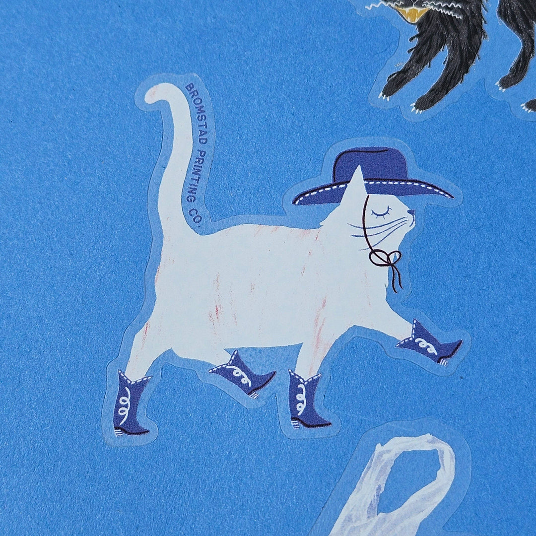Bromstad Printing Co. Sticker Cowboy Cat Clear Sticker