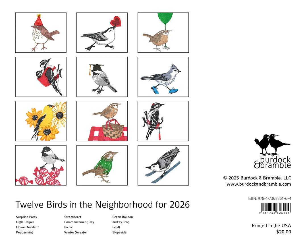 Burdock & Bramble Paper Twelve Birds in the Neighborhood for 2026 Calendar