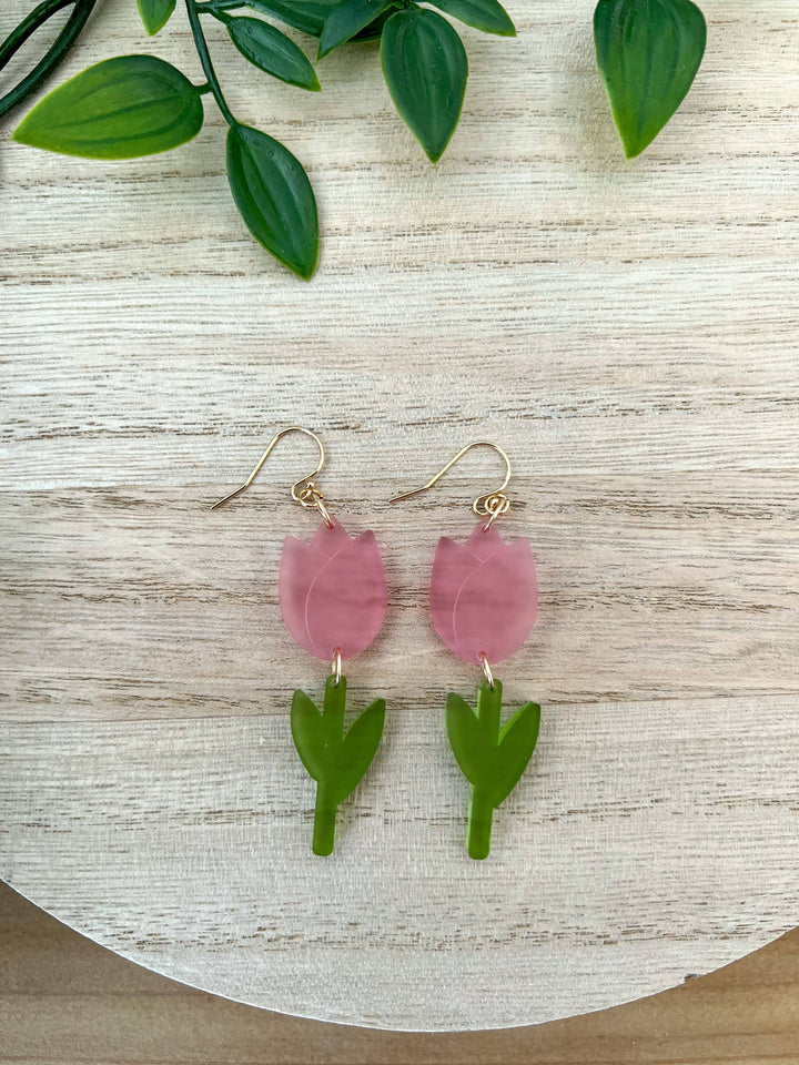 Cocoa Loves Grey Earrings Pink Tulip Dreams