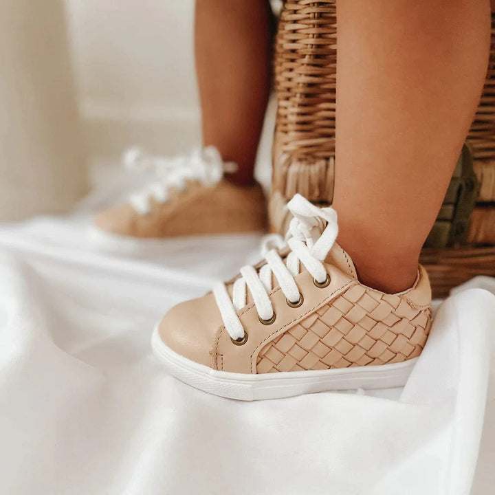 Consciously Baby Baby Shoes Leather Woven Sneaker Hard Sole - Honey