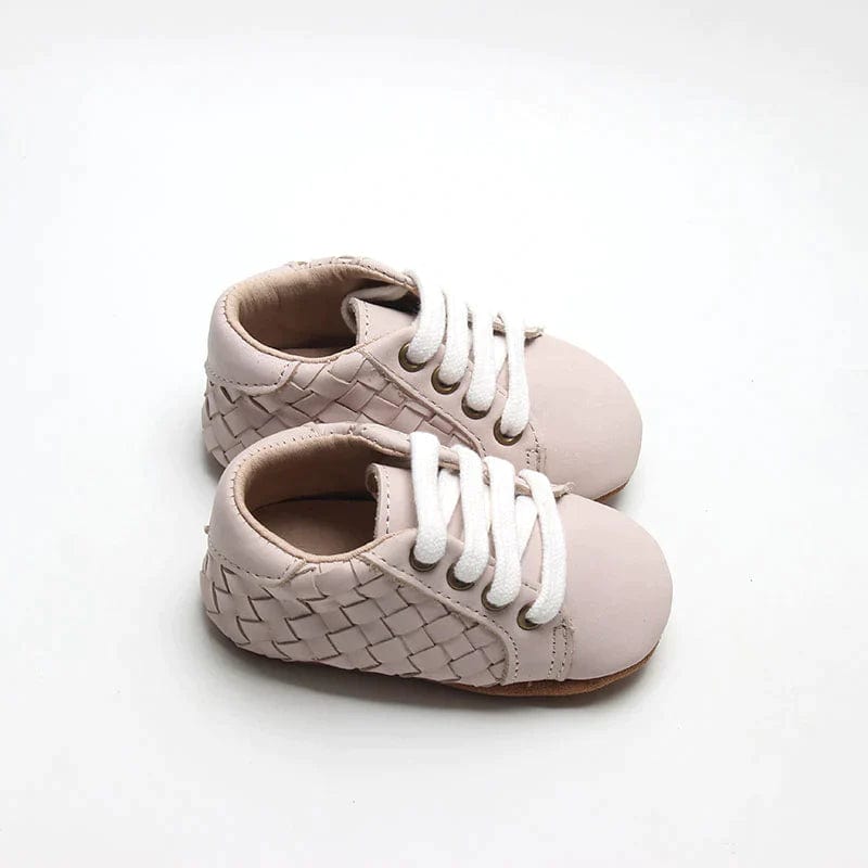 Consciously Baby Baby Shoes Leather Woven Sneaker Soft Sole - Dusty Pink