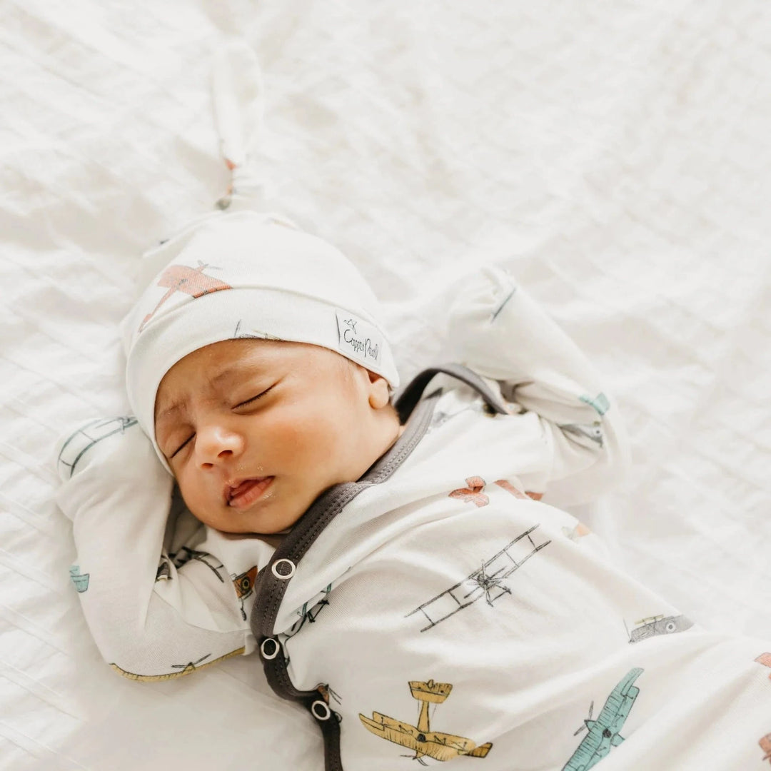 Copper Pearl Baby Ace Top Knot Hat
