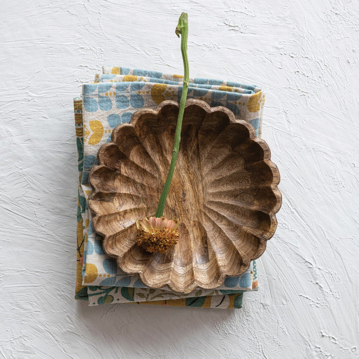 Creative Coop Bowl Mango Wood Scalloped Bowl