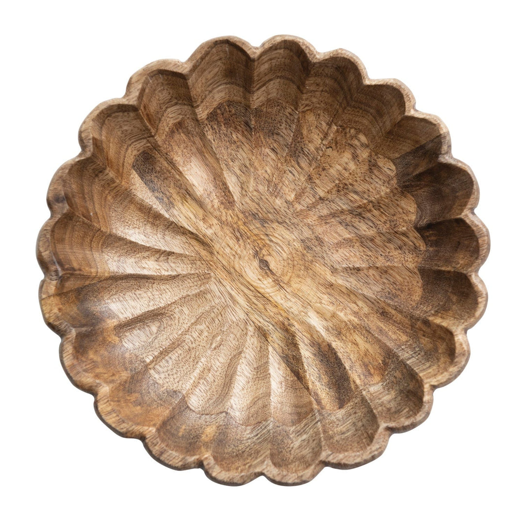Creative Coop Bowl Mango Wood Scalloped Bowl