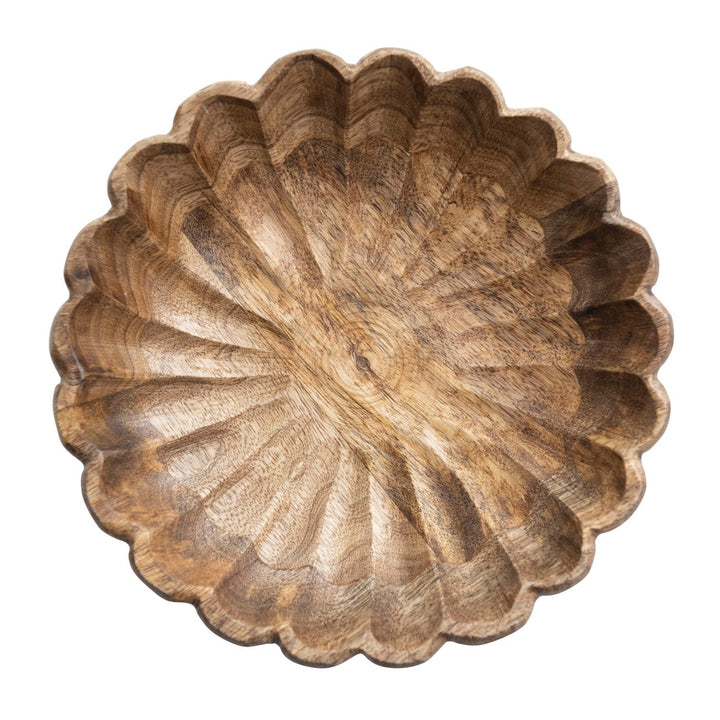 Creative Coop Bowl Mango Wood Scalloped Bowl