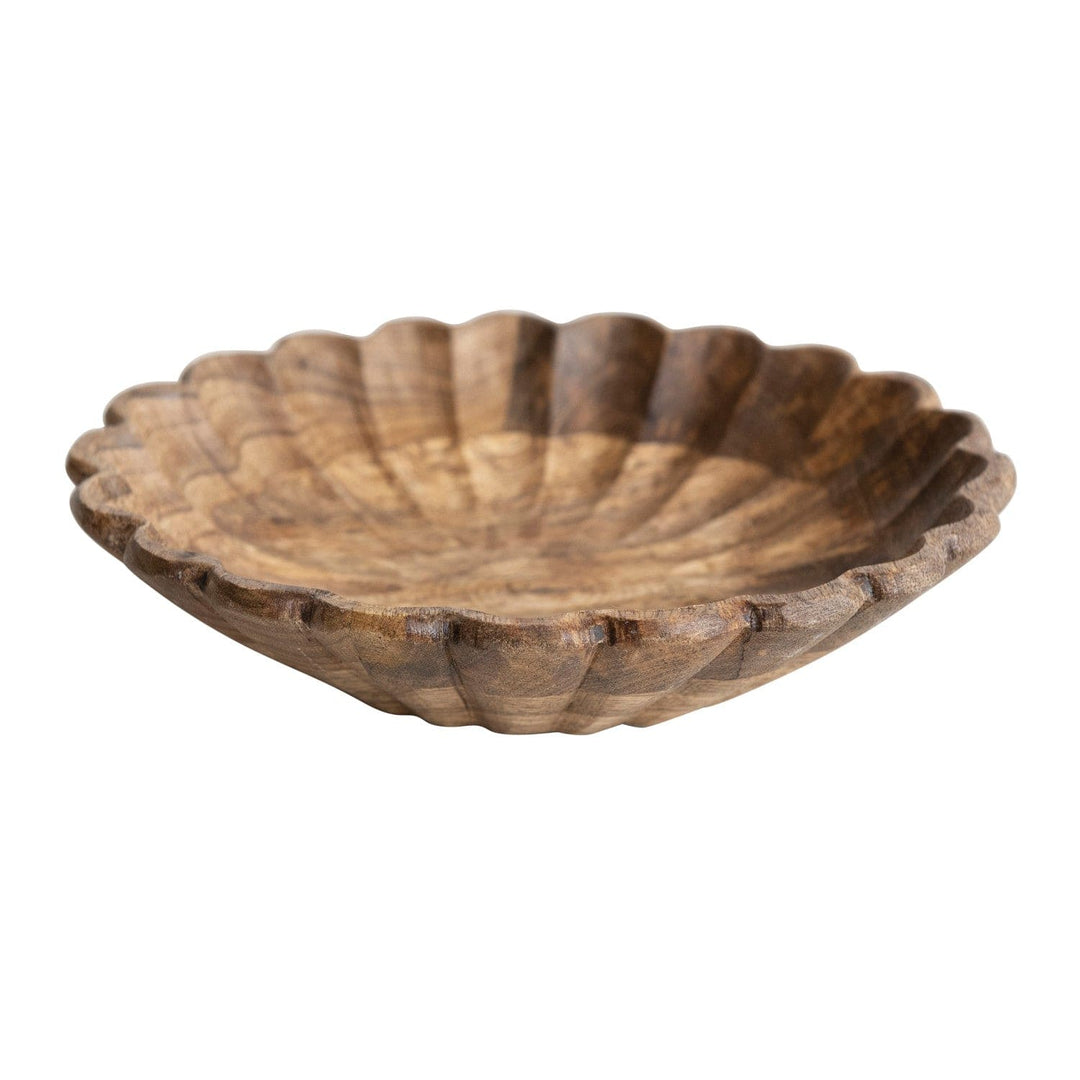 Creative Coop Bowl Mango Wood Scalloped Bowl