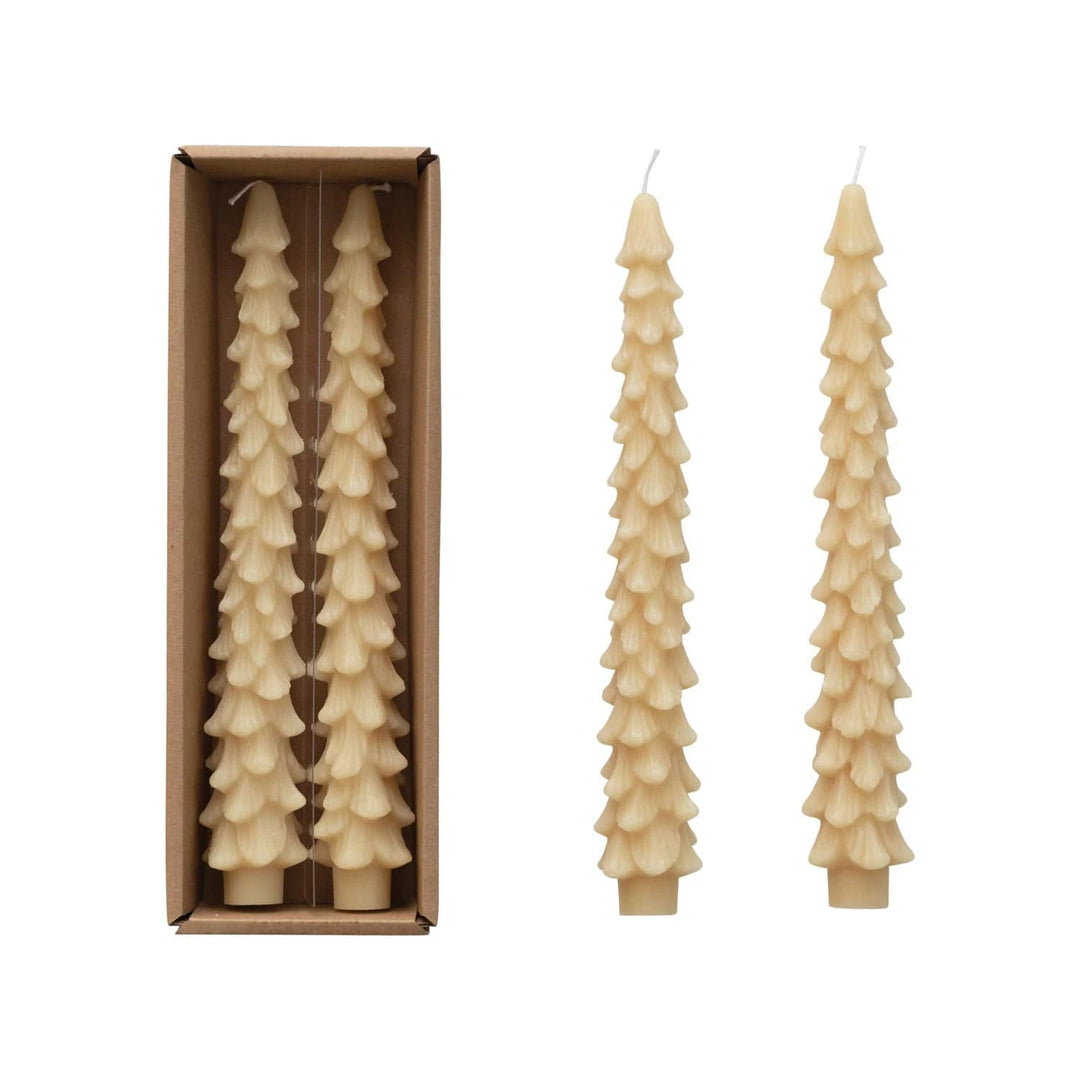 Creative Coop Candle 10" Unscented Tree Shaped Taper Candles, Set of 2 - Eggnog