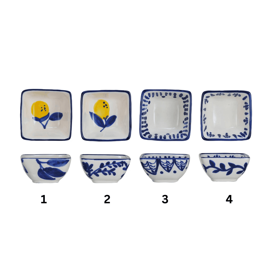 Creative Coop Dish 3" Square Hand-Painted Stoneware Dish w/ Lemons