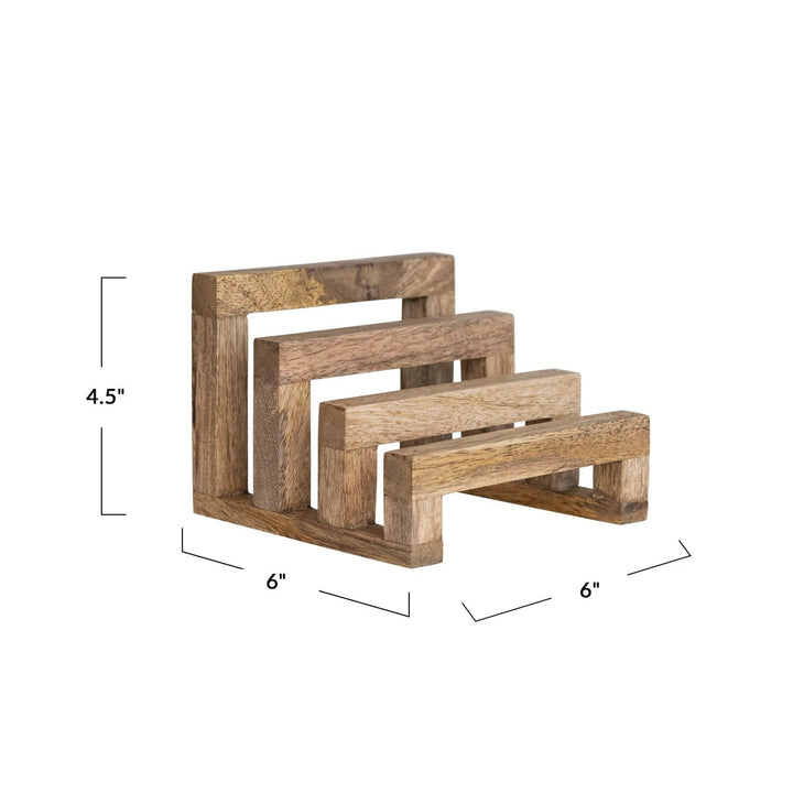 Creative Coop Display Stand Mango Wood Stand with 3 Sections