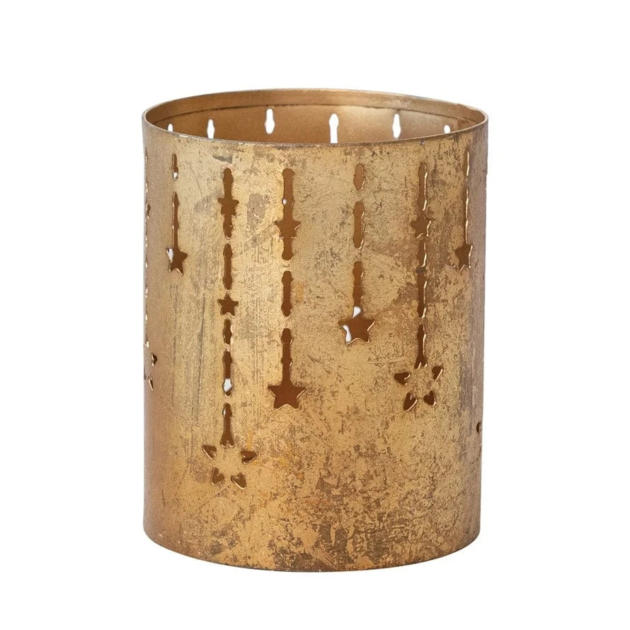 Creative Coop Holiday 4"H Textured Metal Tealight/Votive Holder with Cut-Outs