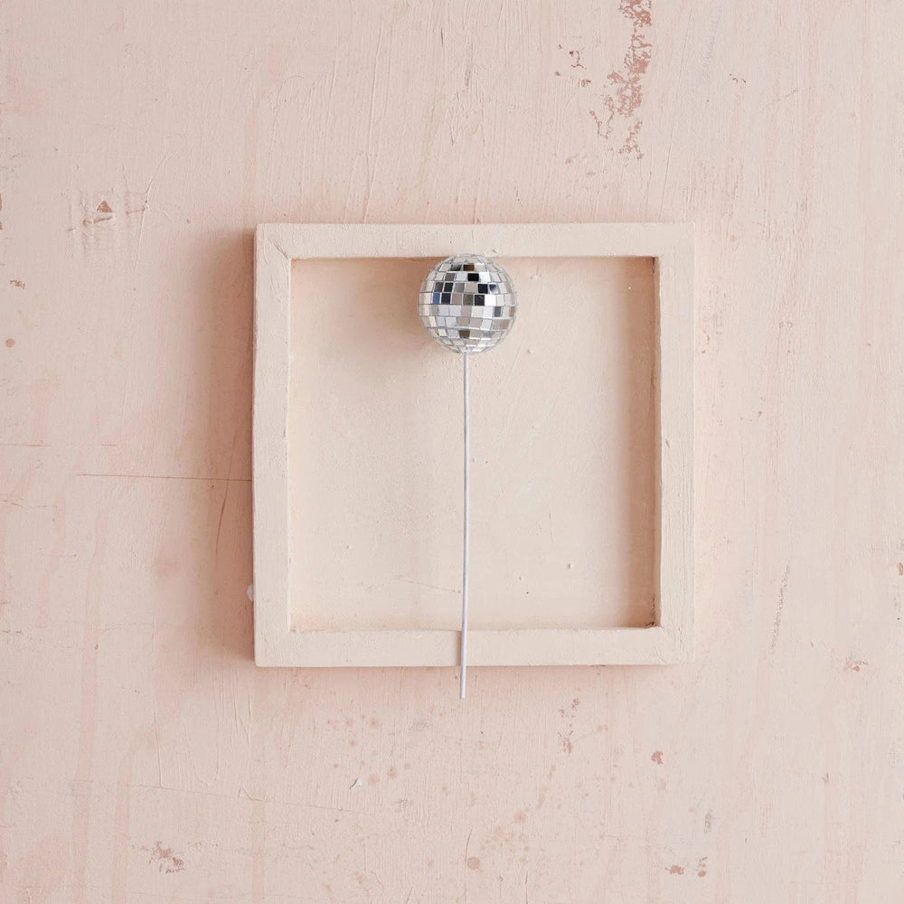 Creative Coop Holiday 6"H Foam & Mirrored Glass Mosaic Ball Plant Pick, Silver Finish