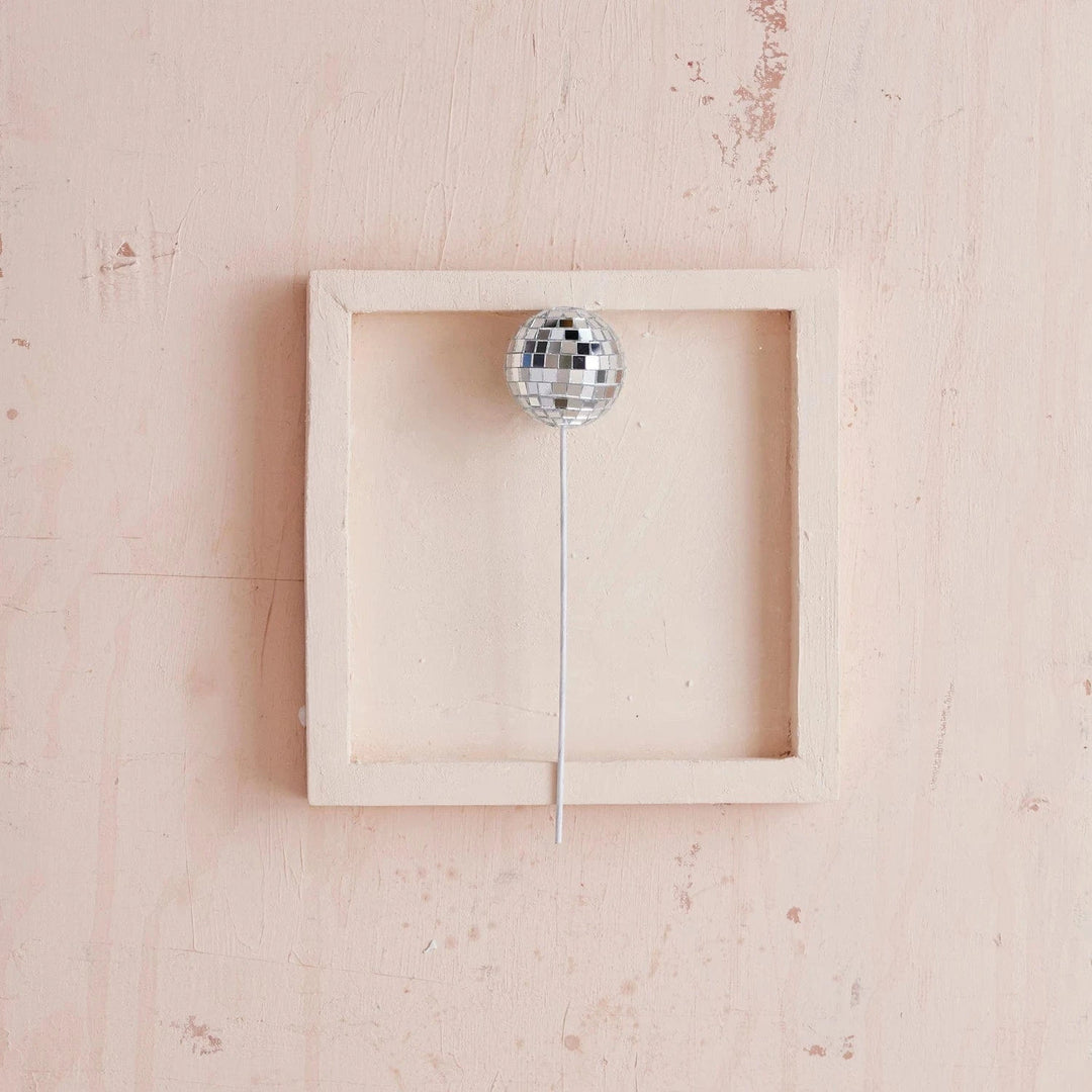 Creative Coop Holiday 6"H Foam & Mirrored Glass Mosaic Ball Plant Pick, Silver Finish