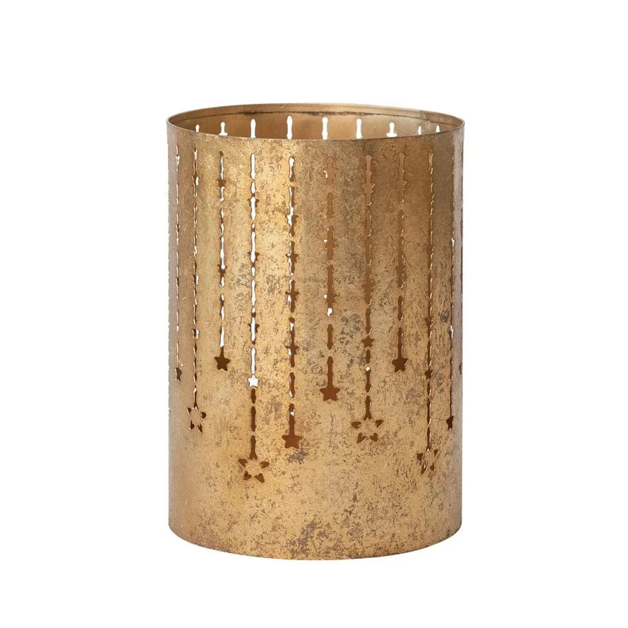 Creative Coop Holiday 7"H Textured Metal Tealight/Votive Holder with Cut-Outs