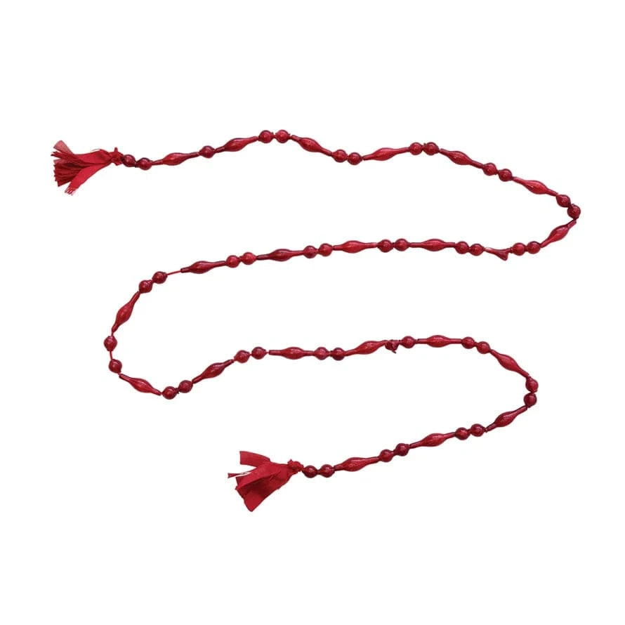 Creative Coop Holiday 72"L Glass Bead Garland w/ Cotton Tassels, Red