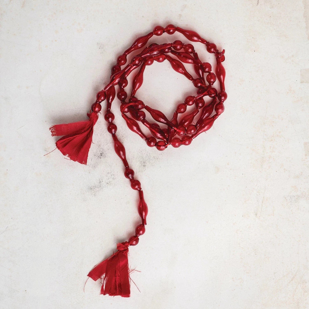 Creative Coop Holiday 72"L Glass Bead Garland w/ Cotton Tassels, Red