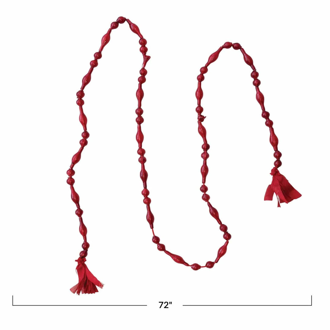Creative Coop Holiday 72"L Glass Bead Garland w/ Cotton Tassels, Red